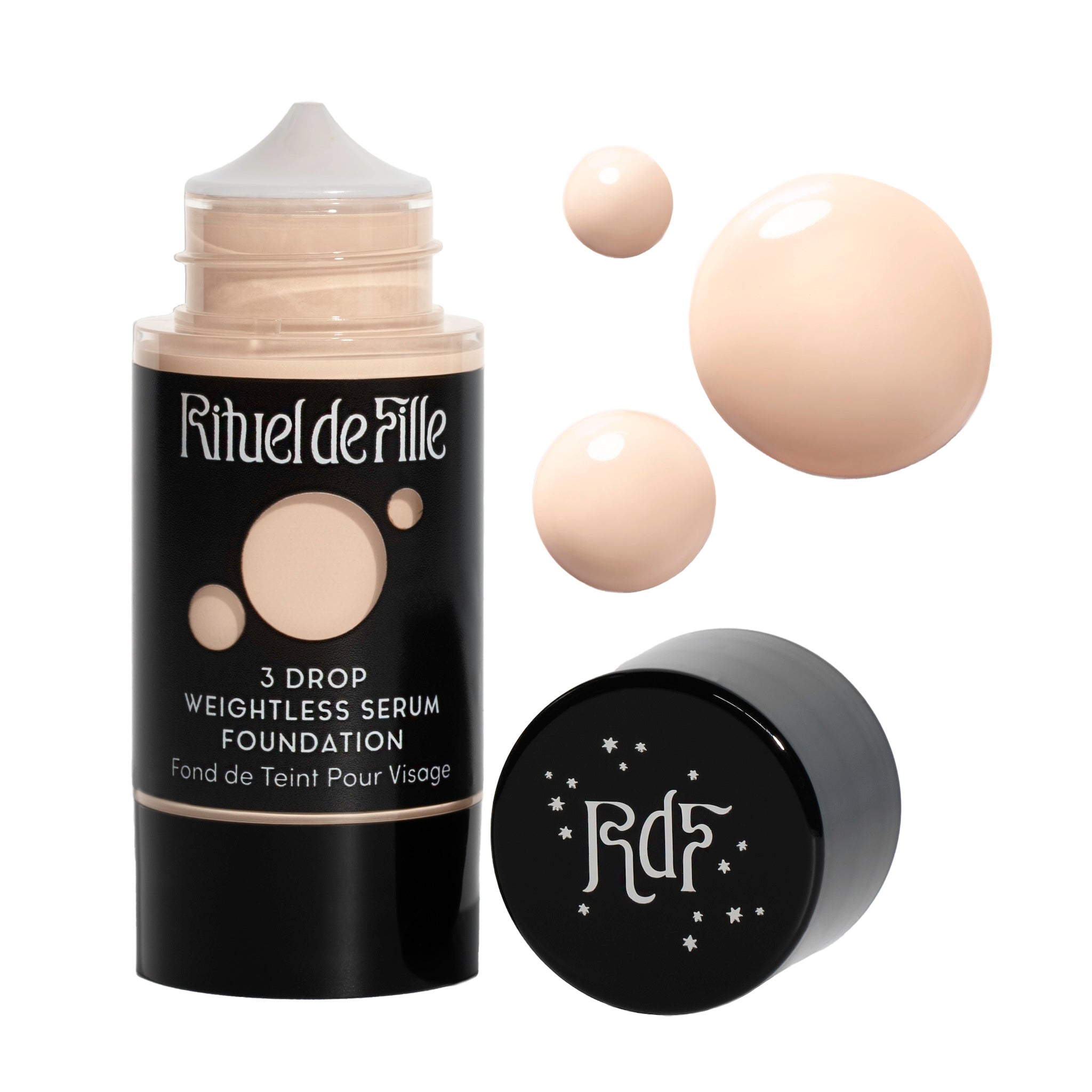 Rituel de Fille-3 Drop Weightless Serum Foundation-Makeup-DROP-110SwatchandBottleNoDropShadowSquare-The Detox Market | Potion 110 - Fair shade for neutral to soft rose undertones