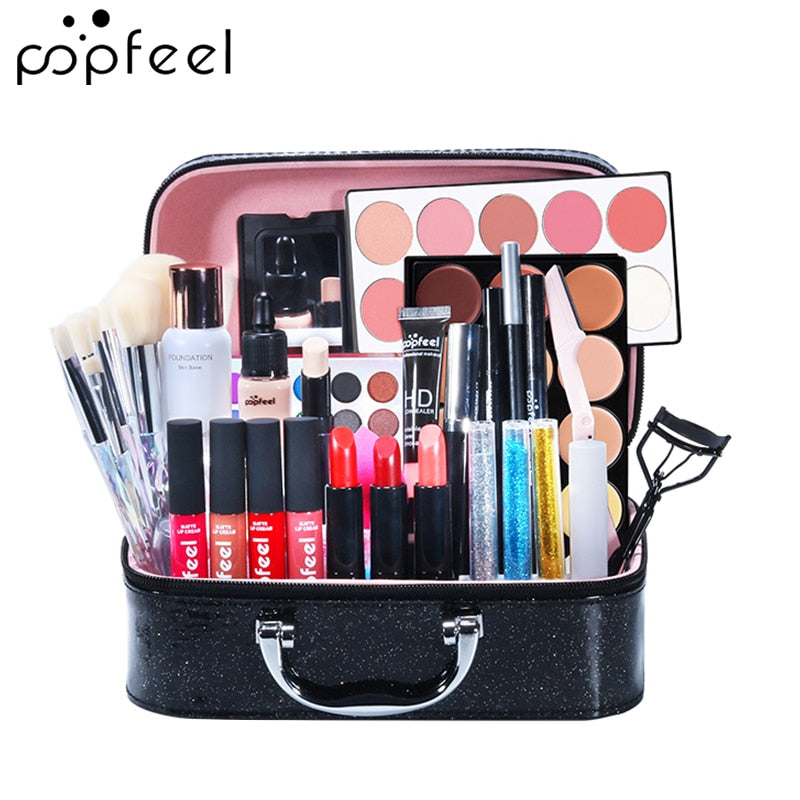 All In One Makeup Kit(Eyeshadow, LiGloss,Lipstick,Brushes,Eyebrow,Concealer)Beauty Cosmetic Bag
