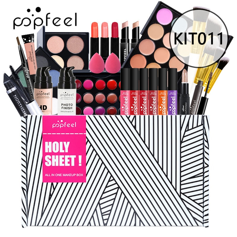 All In One Makeup Kit(Eyeshadow, LiGloss,Lipstick,Brushes,Eyebrow,Concealer)Beauty Cosmetic Bag