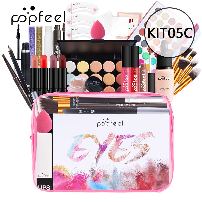 All In One Makeup Kit(Eyeshadow, LiGloss,Lipstick,Brushes,Eyebrow,Concealer)Beauty Cosmetic Bag